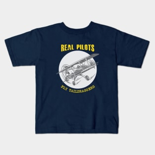 Real Pilots Fly Taildraggers on Dark Kids T-Shirt